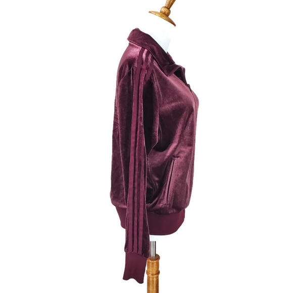 Adidas Velour Firebird Trefoil Track Jacket Maroon Gold Pockets Medium Y2K - Picture 5 of 17